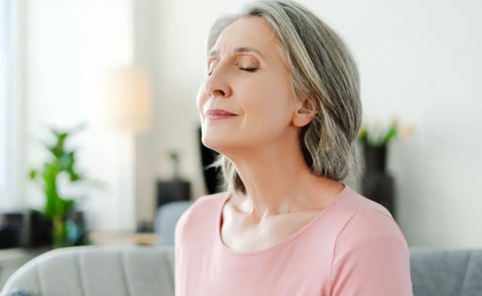 slow breathing or mindfulness in a quiet room