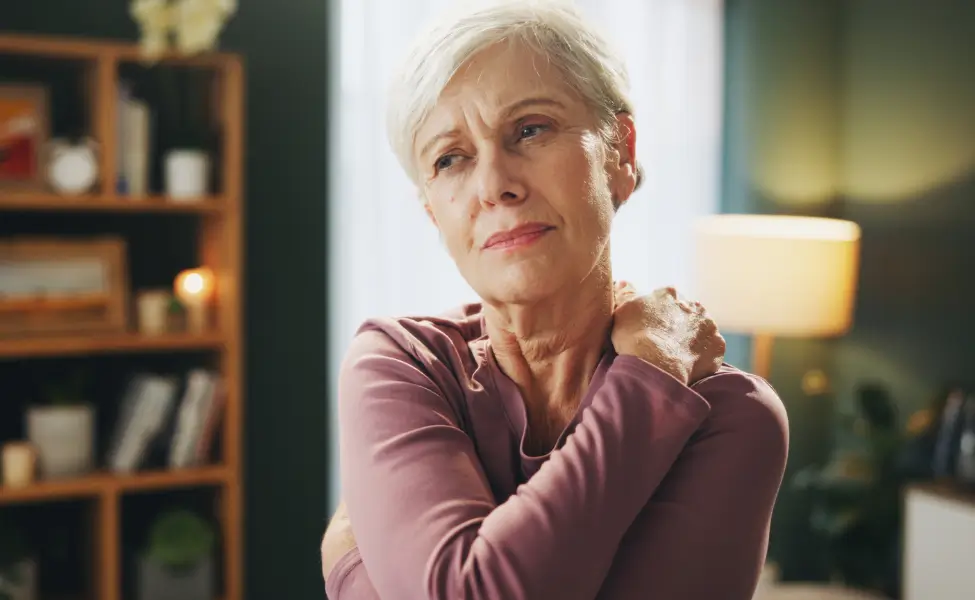 Older lady with tense shoulders