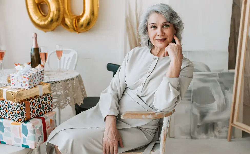 confident older woman relaxed ad home